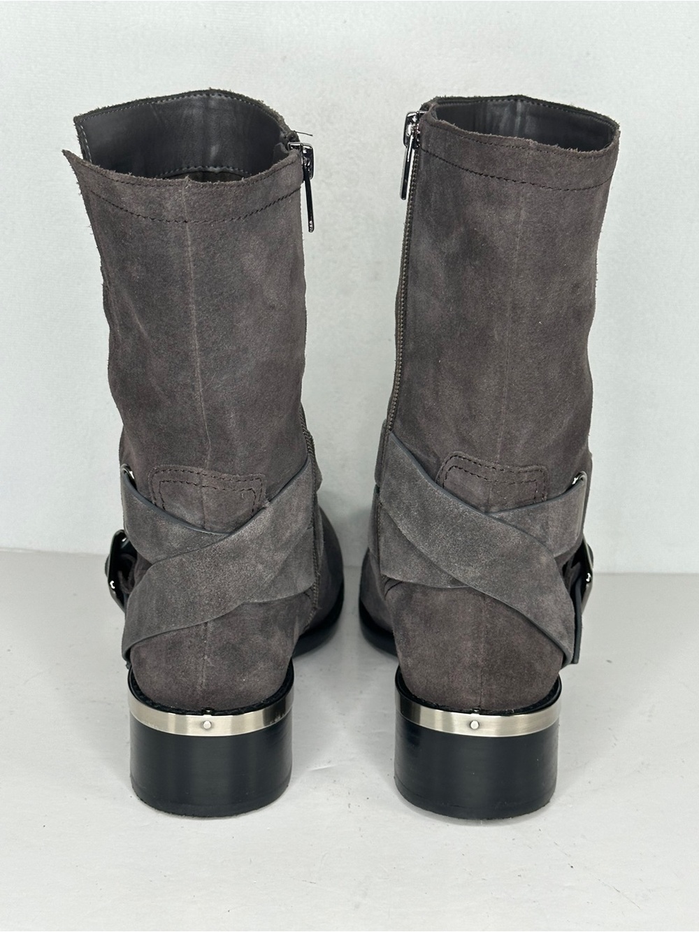 Vince Camuto Wethima Suede Ankle Harness Boots in Charcoal Gray Moto Sz 7.5 - Picture 2 of 9